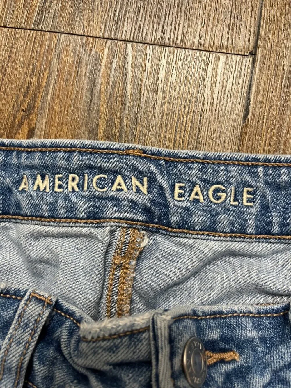 American Eagle Denim Shorts -Women Size 12 -Highest Rise Waist -Baggy-Distressed